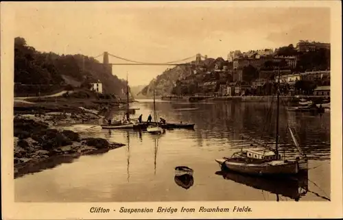 Ak Clifton Bristol South West England, Suspension Bridge from Rownham Fields