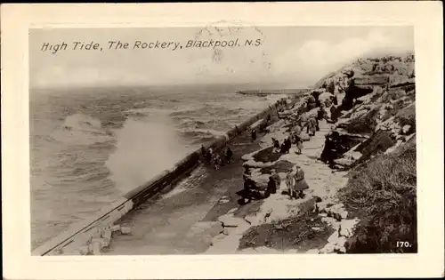 Ak Blackpool Lancashire England, High Tide, The Rockery