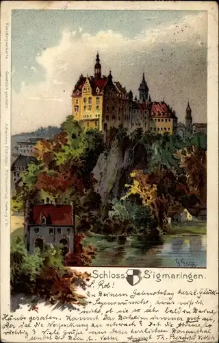 Künstler Litho Gagg, G., Sigmaringen an der Donau Baden Württemberg, Blick auf das Schloss