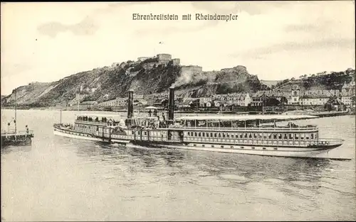 Ak Ehrenbreitstein Koblenz am Rhein, Panorama mit Rheindampfer