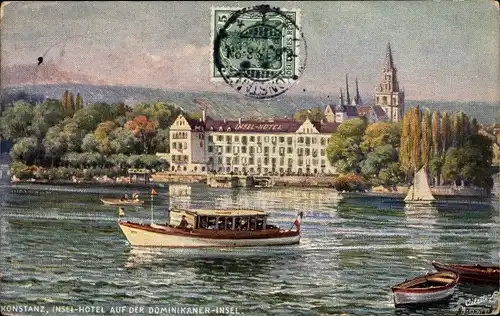 Künstler Ak Konstanz Bodensee, Insel Hotel auf der Dominikaner Insel, Tuck 783