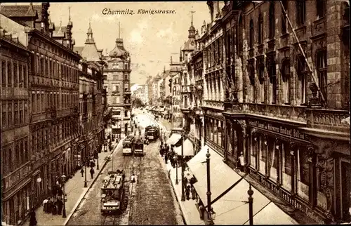 Ak Chemnitz in Sachsen, Königstraße, Straßenbahnen