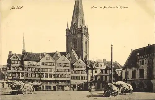 Ak Kiel in Schleswig Holstein, Altstadt, Marktplatz, Persianische Häuser, Kirchturm