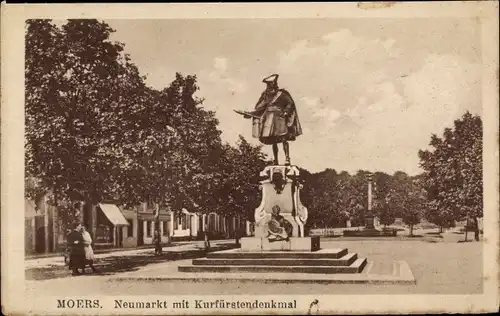 Ak Moers am Niederrhein, Neumarkt mit Kurfürstendenkmal und Geschäften