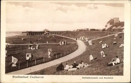 Ak Nordseebad Cuxhaven, Seebadeanstalt und Seedeich