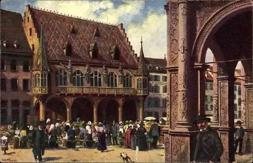 Künstler Ak Hoffmann, H., Freiburg im Breisgau, Münsterplatz mit Kaufhaus