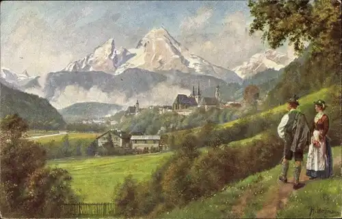 Künstler Ak Hoffmann, H., Berchtesgaden in Oberbayern, Watzmann, Hochkalter