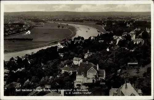 Ak Dresden Weißer Hirsch, Blick vom Louisenhof nach Dresden u.d. Loschwitzufer