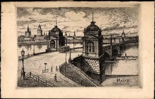 Ak Mainz am Rhein, Rheinbrücke