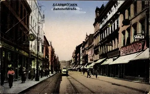 Ak Saarbrücken im Saarland, Bahnhofstraße, Schuhladen Salamander, Sanger