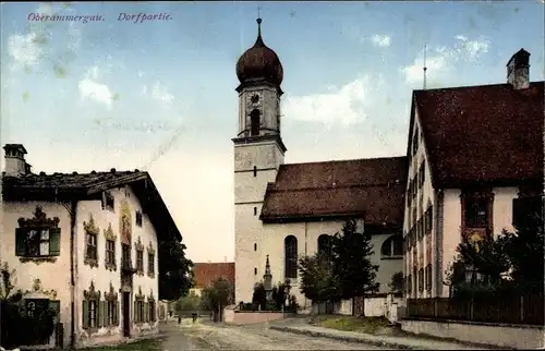 Ak Oberammergau in Oberbayern, Dorfpartie