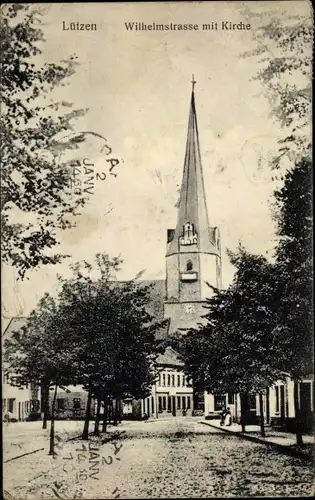 Ak Lützen im Burgenlandkreis, Wilhelmstraße mit Kirche