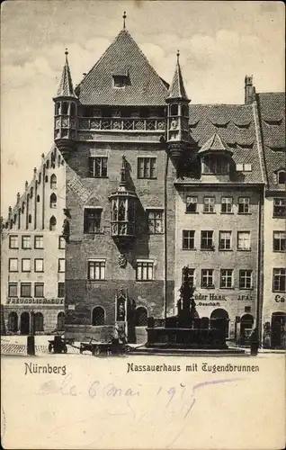 Ak Nürnberg in Mittelfranken, Nassauerhaus mit Jugendbrunnen