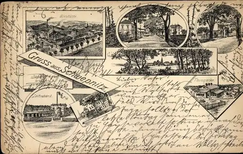 Litho Schwepnitz in Sachsen, Thunwerke, Glashütte, Fabrik