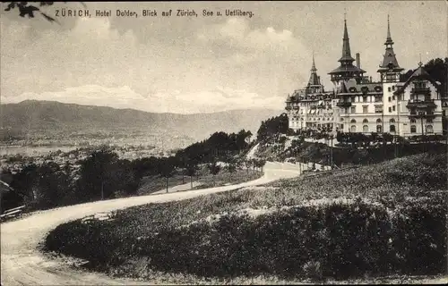 Ak Zürich Stadt Schweiz, Hotel Dolder, Blick auf See und Uetliberg