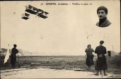 Ak Sports, Aviation, Paulhan en plein vol, Flugpionier