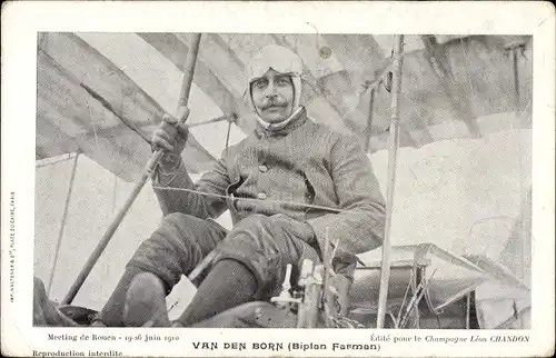 Ak Van de Born, Biplan Farman, Flugpionier