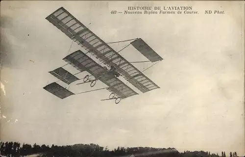 Ak Histoire de l'Aviation, Nouveau Biplan Farman de Course