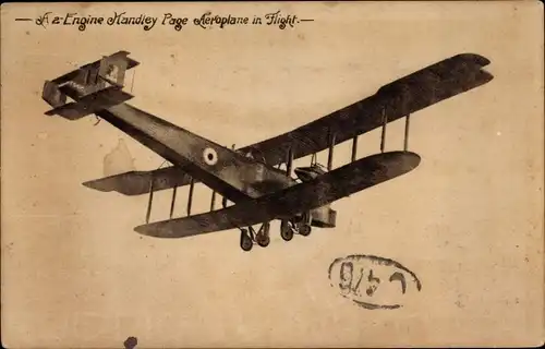 Ak A 2 Engine Handley Page Aeroplane in flight, Militärflugzeug