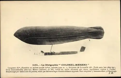 Ak Dirigéable Colonel Renard, Französischer Zeppelin