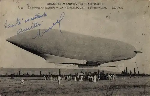 Ak Grandes Manoeuvres d'Automne, Le Dirigeable Militaire La Republique, Zeppelin