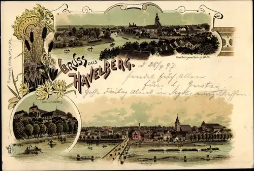 Litho Havelberg in Sachsen Anhalt, Dom, Ortsansicht, Brücke