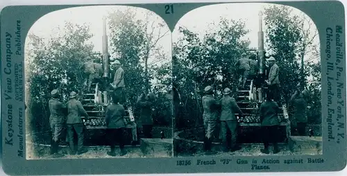 Stereo Foto A French 75 in Action, Artillery, I WK