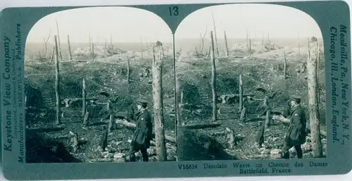 Stereo Foto Desolate waste on Chemin des Dames Battlefield, France, I WK