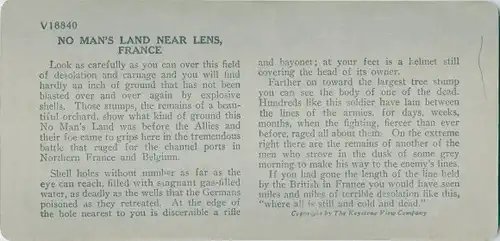 Stereo Foto Lens Pas de Calais, No Man''s Land, Schlachtfeld, I WK