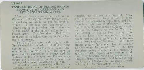 Stereo Foto Tangled ruins of Marne bridge blown up by Germans an train wreck, I WK