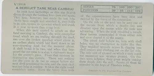 Stereo Foto Cambrai Nord, Ripped and battered to death by the enemy, derelict tank, I WK
