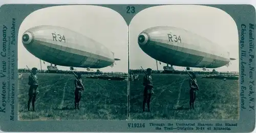 Stereo Foto Mineola New York State, Dirigible R 34, Zeppelin