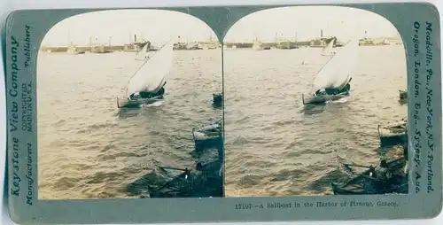 Stereo Foto Piräus Griechenland, Sailboat in harbor