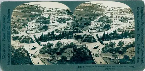Stereo Foto Jerusalem Israel, Garden of Gethsemane and Mount of Olives, Palestine
