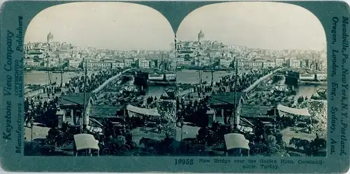 Stereo Foto Konstantinopel Istanbul Türkei, Galata Bridge, Golden Horn