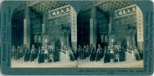 Stereo Foto Beijing Peking China, Interior of Throne Room, Forbidden City