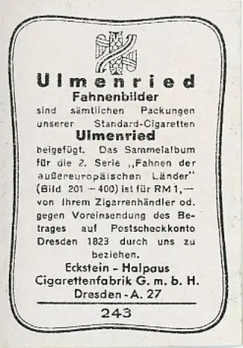 Sammelbild Ulmenried Fahnen außereurop. Länder Nr. 243, Malaienstaaten Johore Nationalflagge