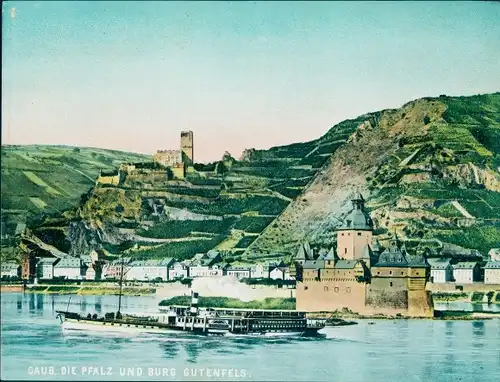 Chromo Foto Caub Kaub am Rhein, Burg Pfalzgrafenstein, Pfalz, Burg Gutenfels