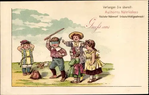 Litho Dresden, Reklame, Aulhorns Nährkakao, Kinder spielen Blinde Kuh