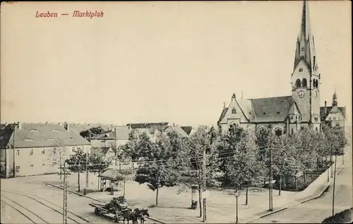 Ak Dresden Leuben, Marktplatz mit Kirche