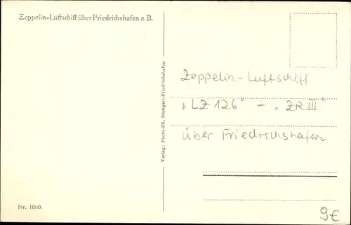 Ak Friedrichshafen Bodensee, Zeppelin Luftschiff über dem Ort, LZ 126