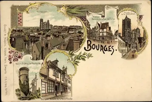 Litho Bourges Cher, Ancien Chateau, Cathedral, Vue Generale