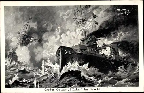 Künstler Ak Thiele, Arthur, Deutsches Kriegsschiff, SMS Blücher, Großer Kreuzer, Kaiserliche Marine