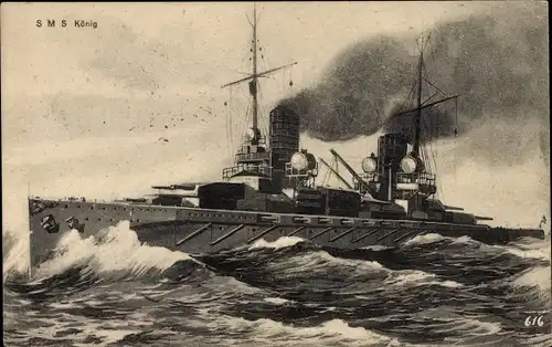 Ak Deutsches Kriegsschiff SMS König auf See, Kaiserliche Marine