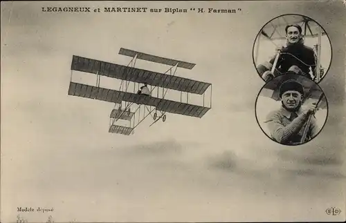 Ak Legagneux sur Biplan H. Farman, Flugzeug, Flugpionier