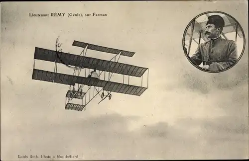 Ak A. Duray sur Biplan Farman, Portrait, Aéroplane