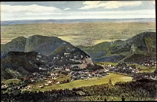 Ak Zittau in der Oberlausitz, Blick vom Hochwald nach Oybin und auf den Ort