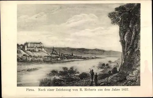 Künstler Ak Roberts, R., Pirna in Sachsen, Blick auf die Stadt im Jahre 1837