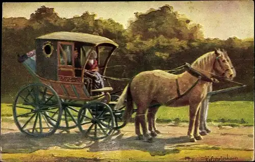 Künstler Ak Gerstenhauer, Johann Georg, Kutsche, niederländische Trachten