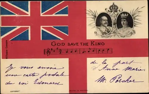 Ak God save the King, König Eduard VII. und Königin Alexandra von Dänemark